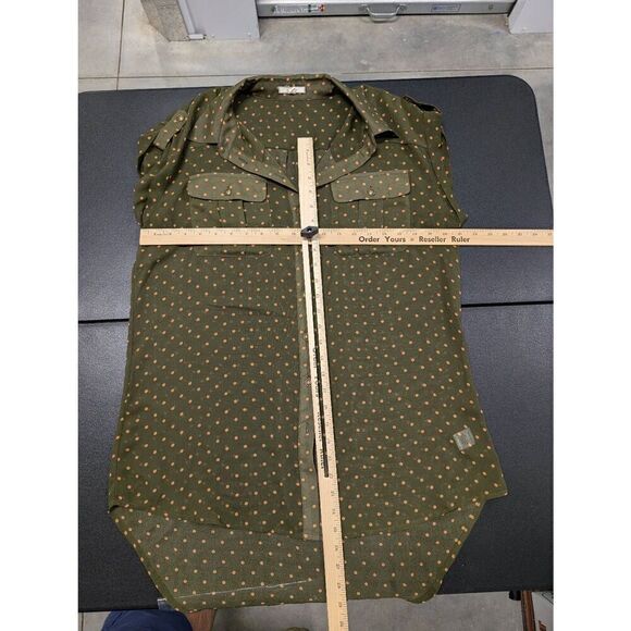Pleione S (Nordstrom) Olive Green W/Tan  Polka Dot Pattern Buttom Up Blouse Wome - Picture 8 of 8